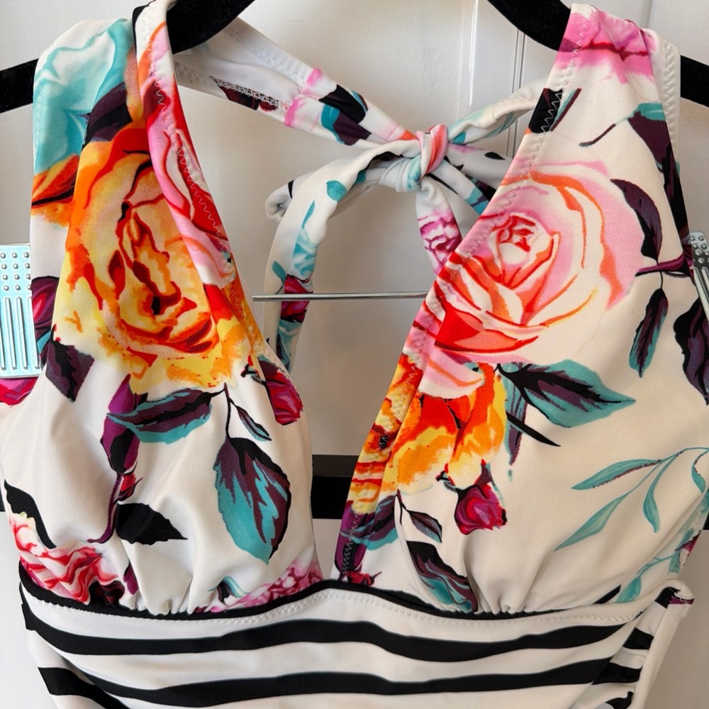 Cupshe Floral and Striped One Piece Swimsuit - Picture 2 of 6